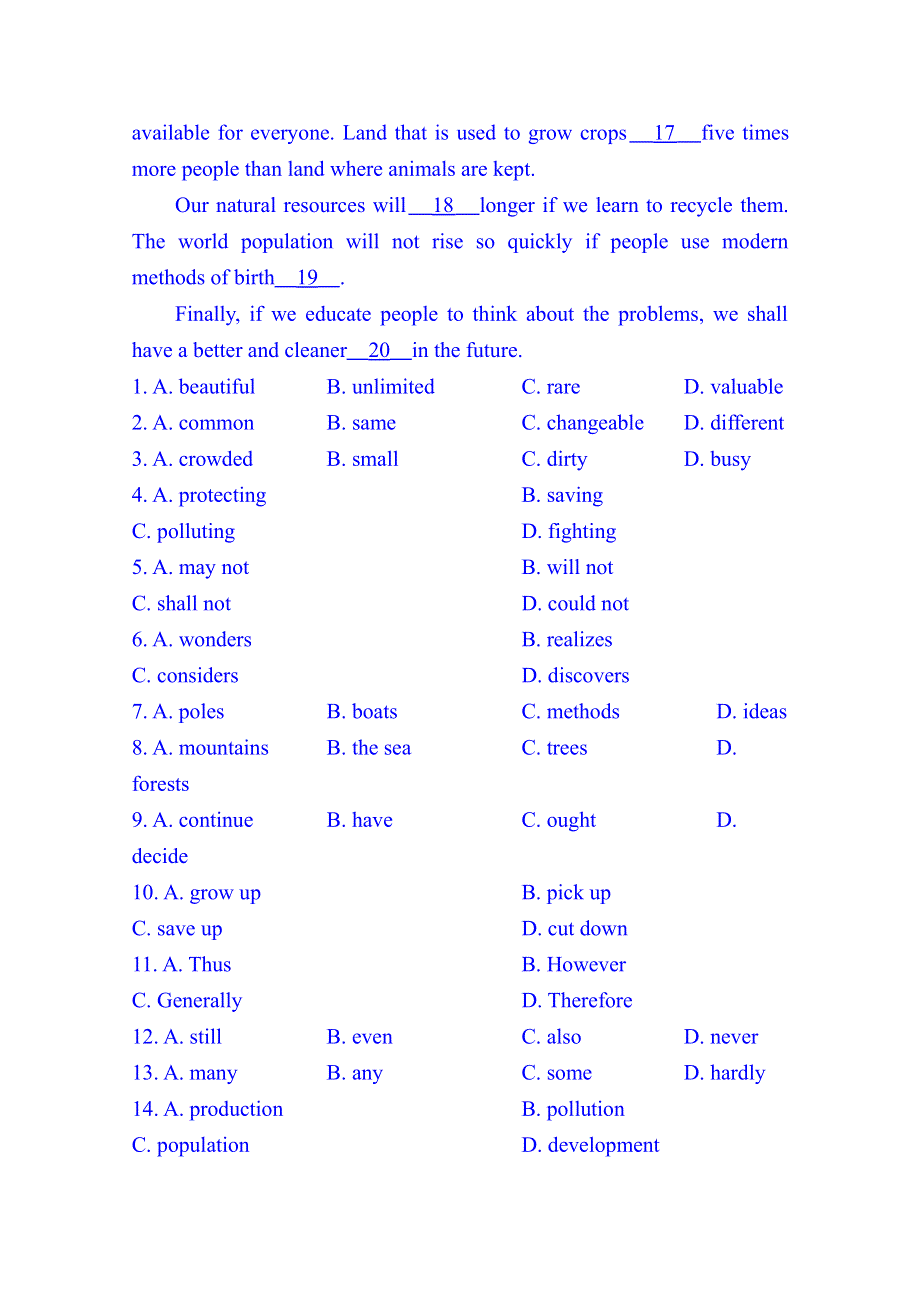 2014版英语学习方略必修3北师大版 语篇训练卷(三) UNIT 7 LESSON 4 & COMMUNICATION WORKSHOP.doc_第2页