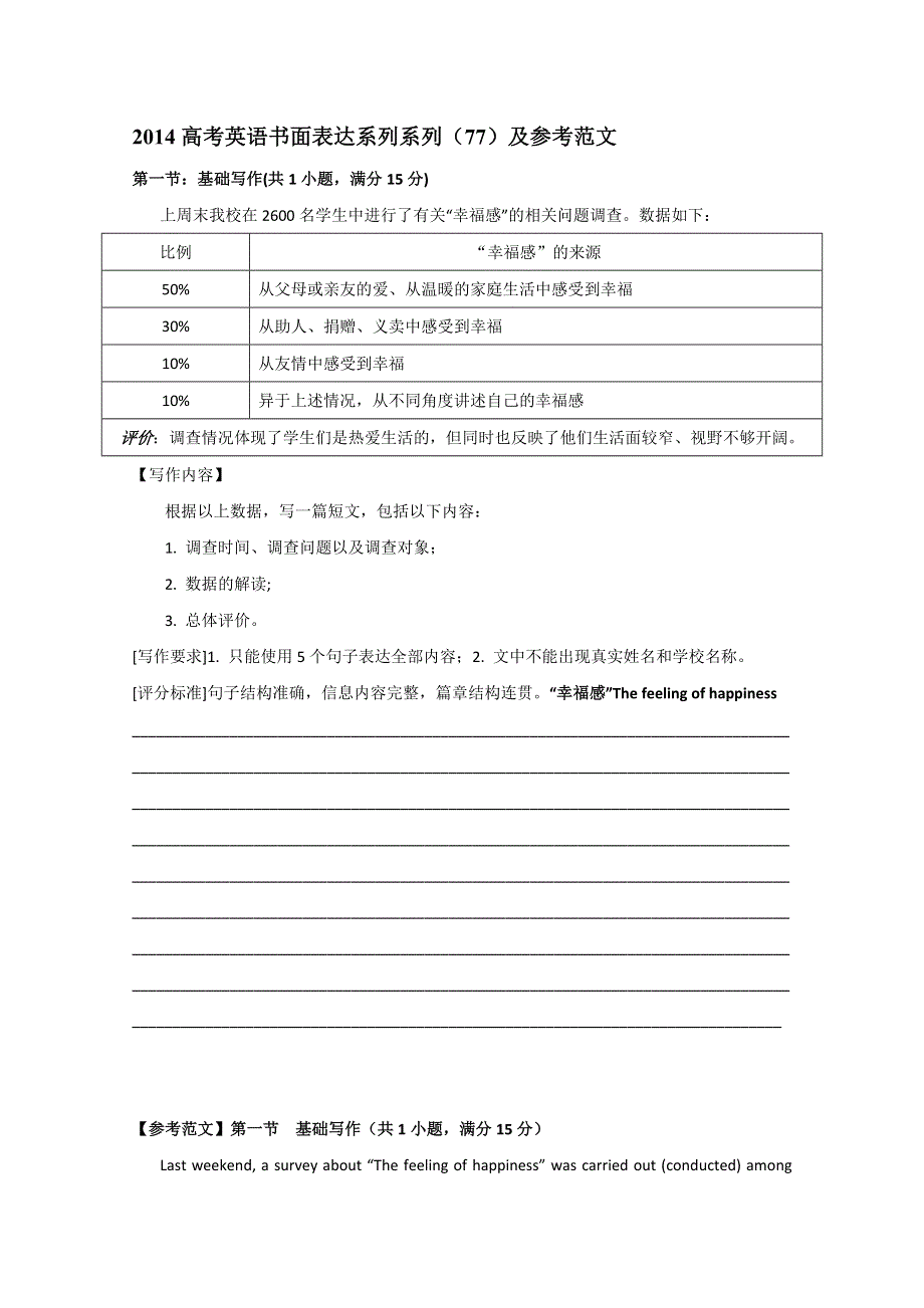 2014高考英语书面表达系列系列（77）及参考范文.doc_第1页