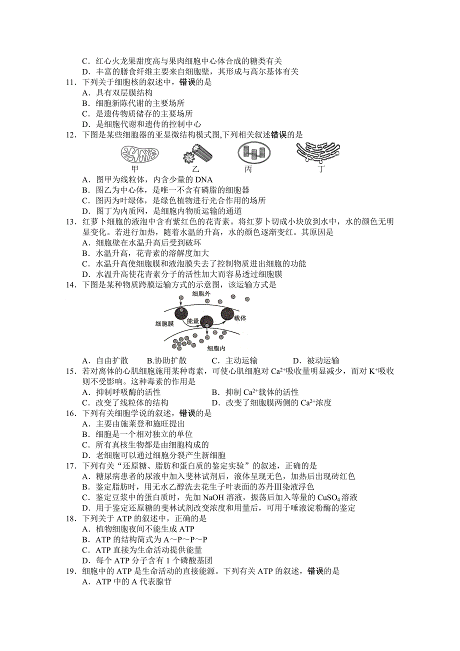 江苏省扬州市2019-2020学年高一上学期期末调研生物试题 WORD版含答案.doc_第2页