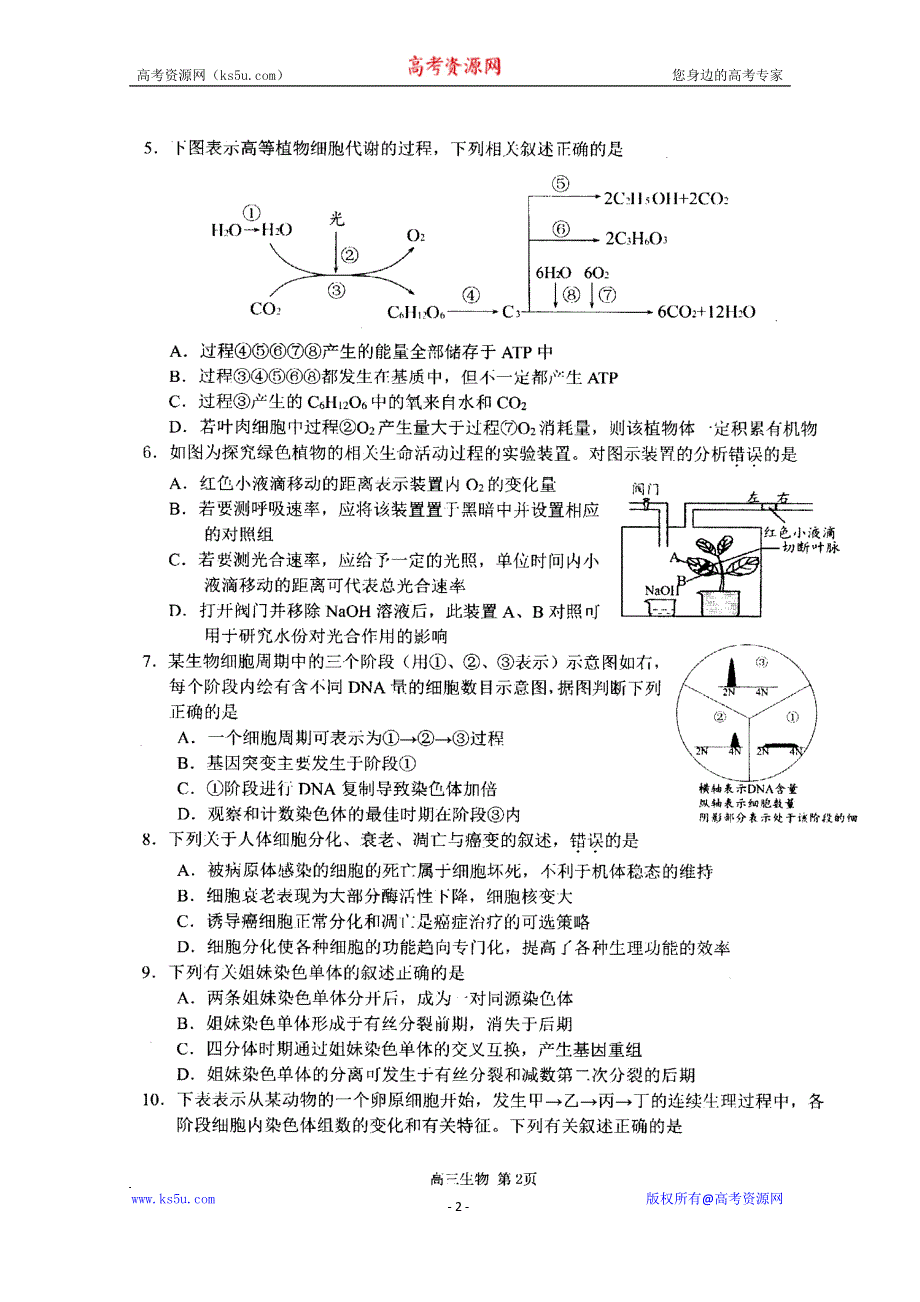 江苏省扬州市2020届高三上学期期中调研生物试题 扫描版含答案.doc_第2页