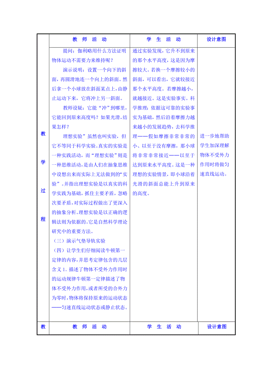 《整合》高一物理人教版必修一 第四章 第1节 牛顿第一定律 教案1 .doc_第3页