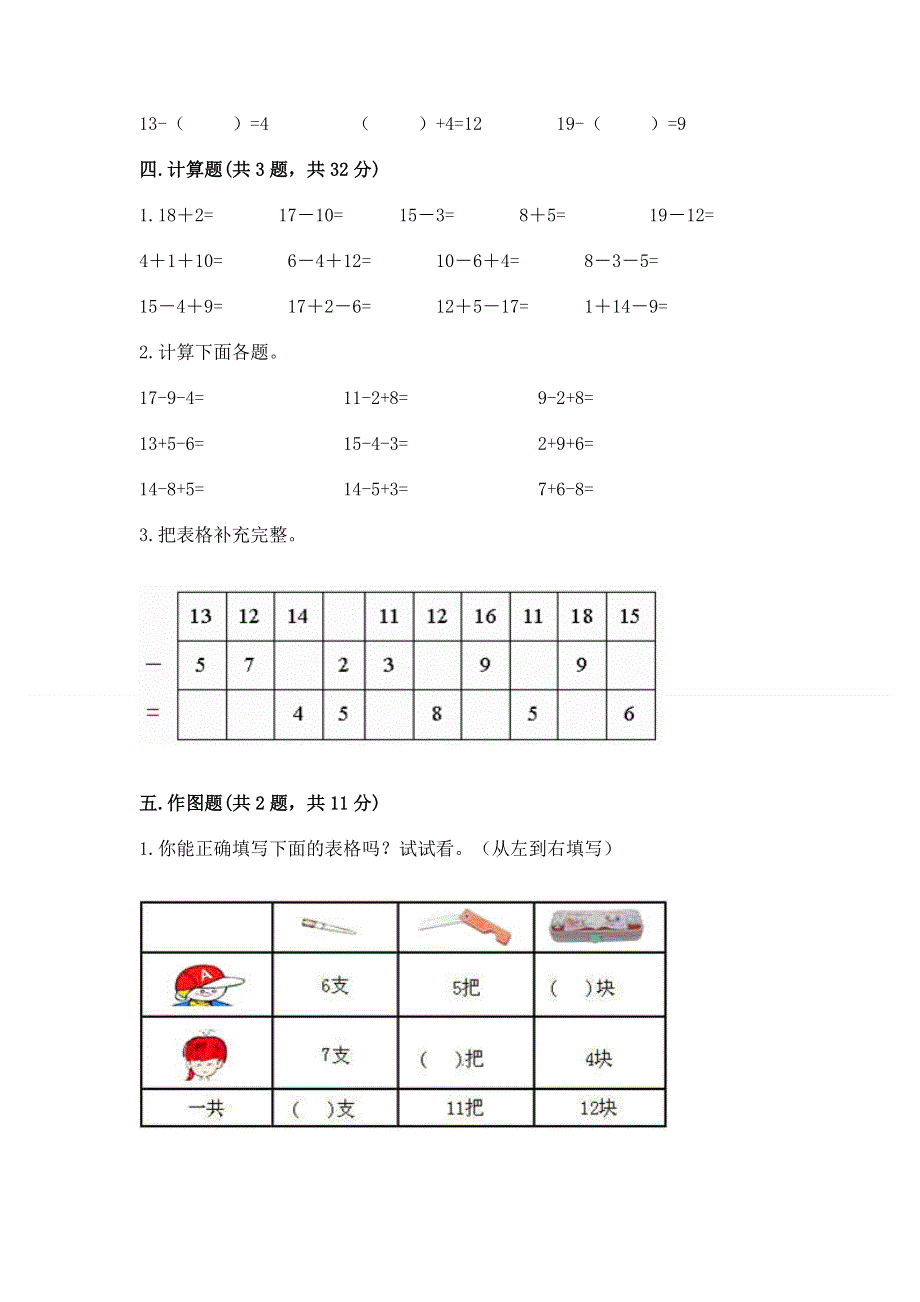 小学数学一年级 20以内的退位减法 练习题及完整答案一套.docx_第3页