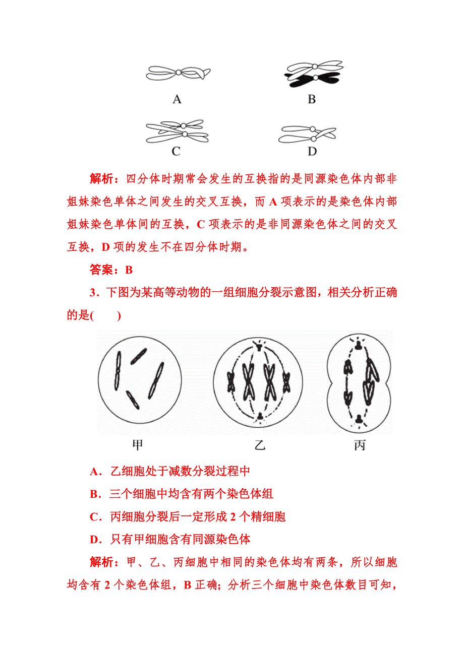 《新人教版》2015高考生物限时训练：第14讲 减数分裂和受精作用.doc_第2页