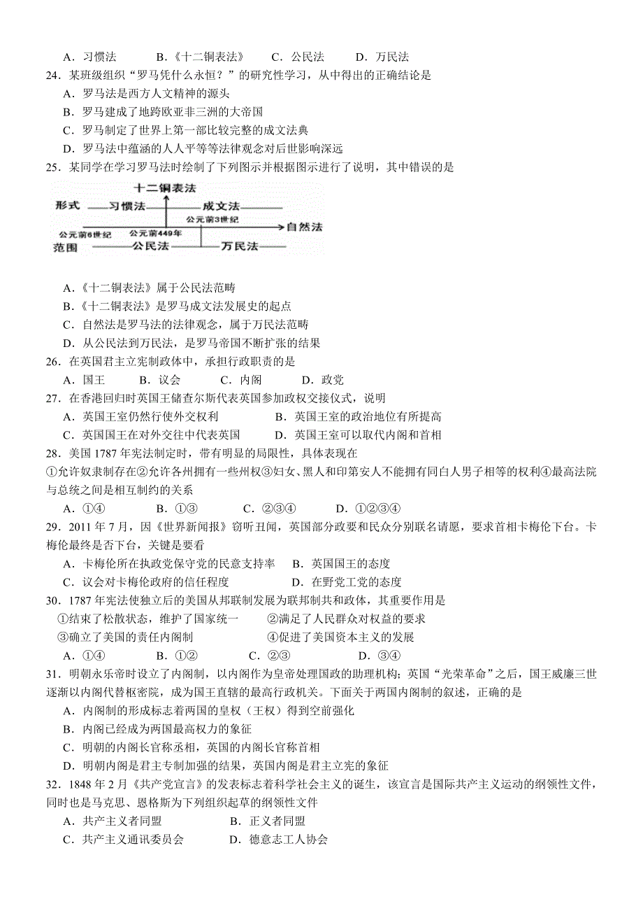 浙江省临海市白云高级中学2012-2013学年高一第二次阶段考试历史试题.doc_第3页