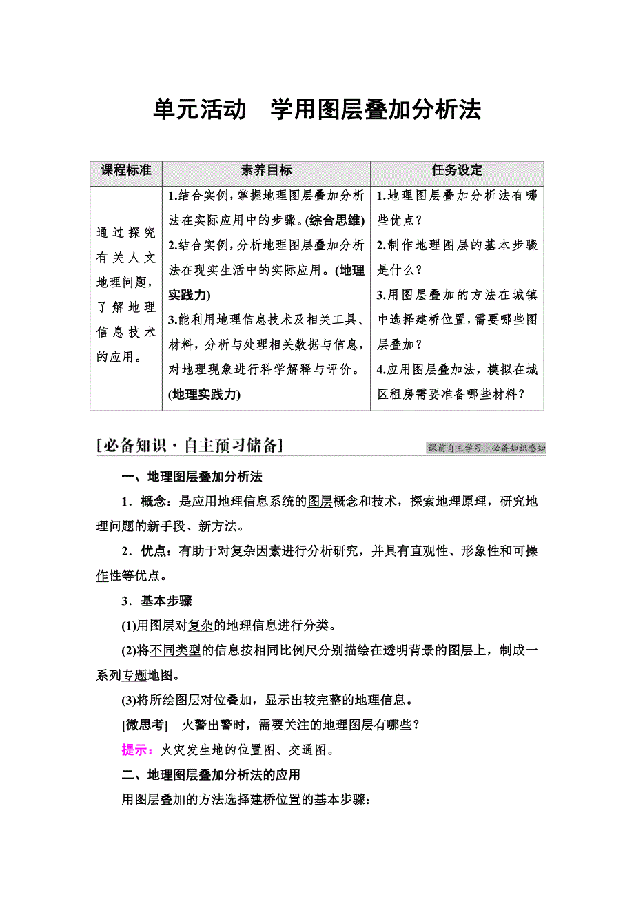 2021-2022学年新教材鲁教版地理必修第二册学案：第3单元 单元活动　学用图层叠加分析法 WORD版含答案.doc_第1页