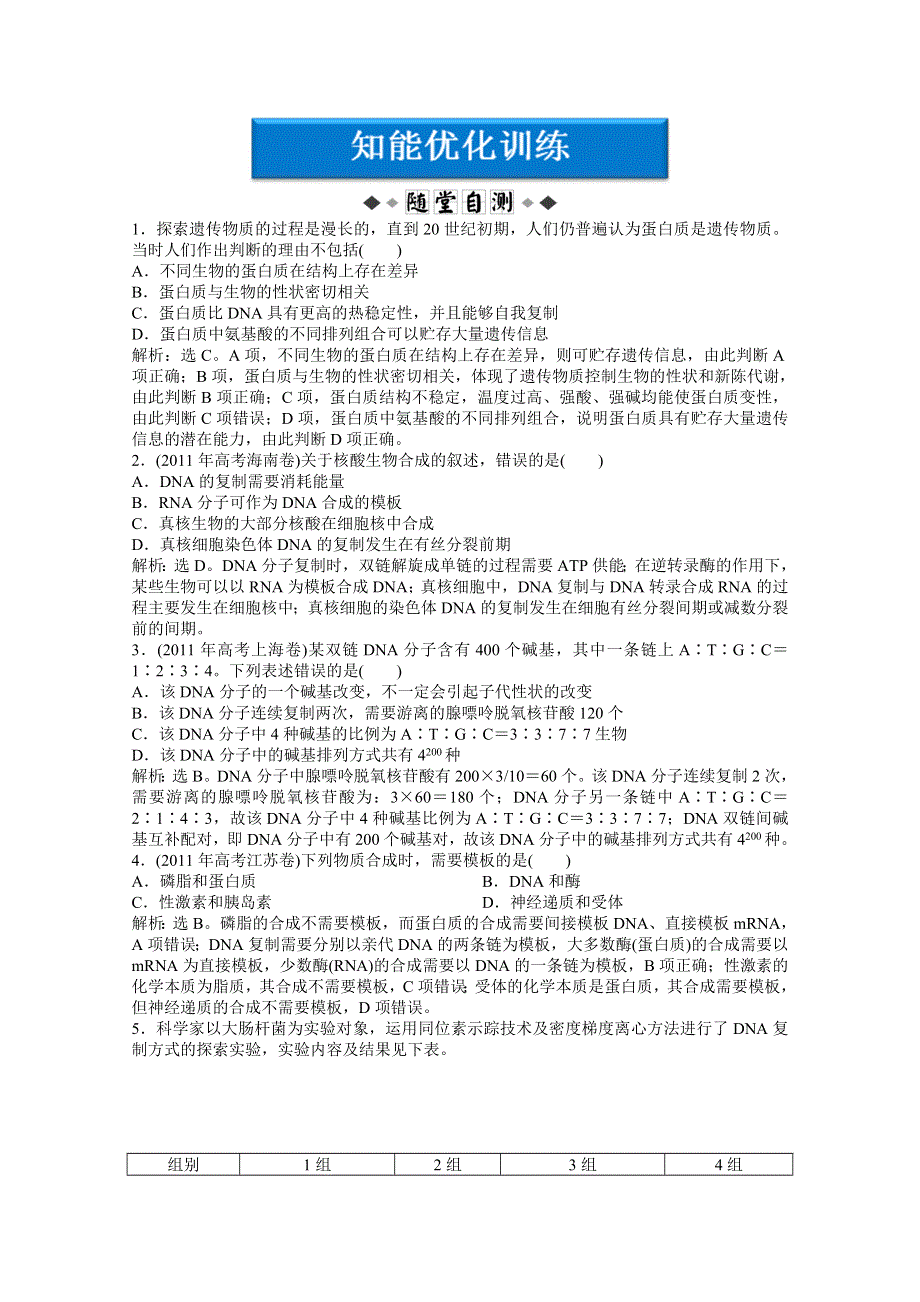 2012高考生物二轮复习试题：第一部分专题四第1讲知能优化训练.doc_第1页