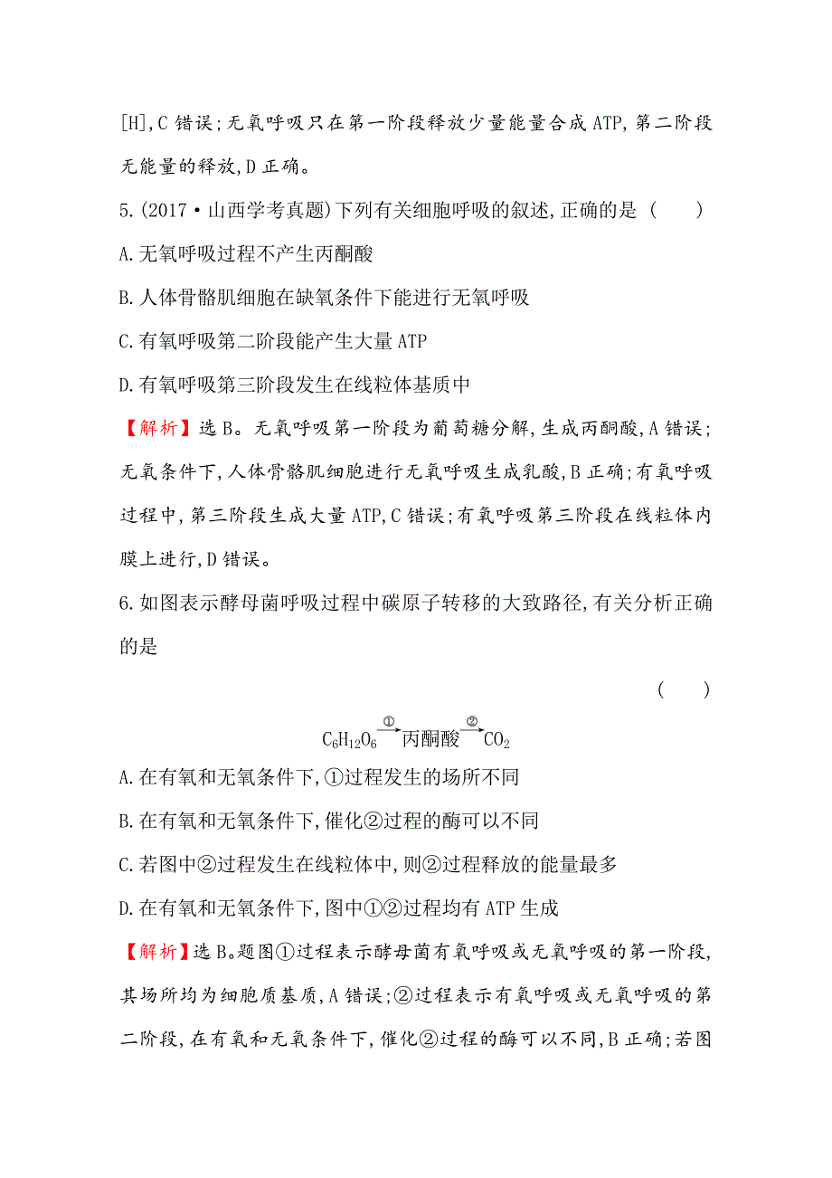 2020-2021学年高中人教版生物必修一课时分层作业：5-3 第2课时 细胞呼吸的原理及应用 WORD版含解析.doc_第3页