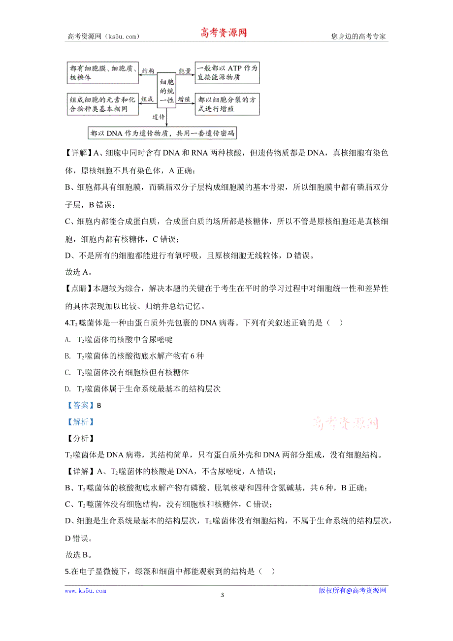 《解析》山东省烟台市2019-2020学年高一上学期期中考试生物试题 WORD版含解析.doc_第3页