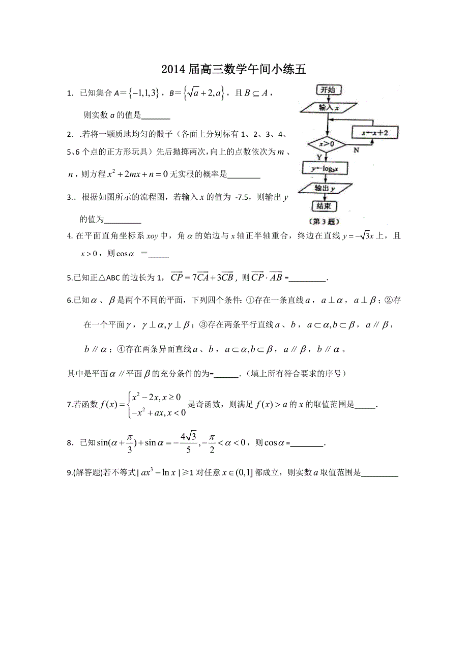 江苏省建陵高级中学2014届高三数学午间小练 05.doc_第1页