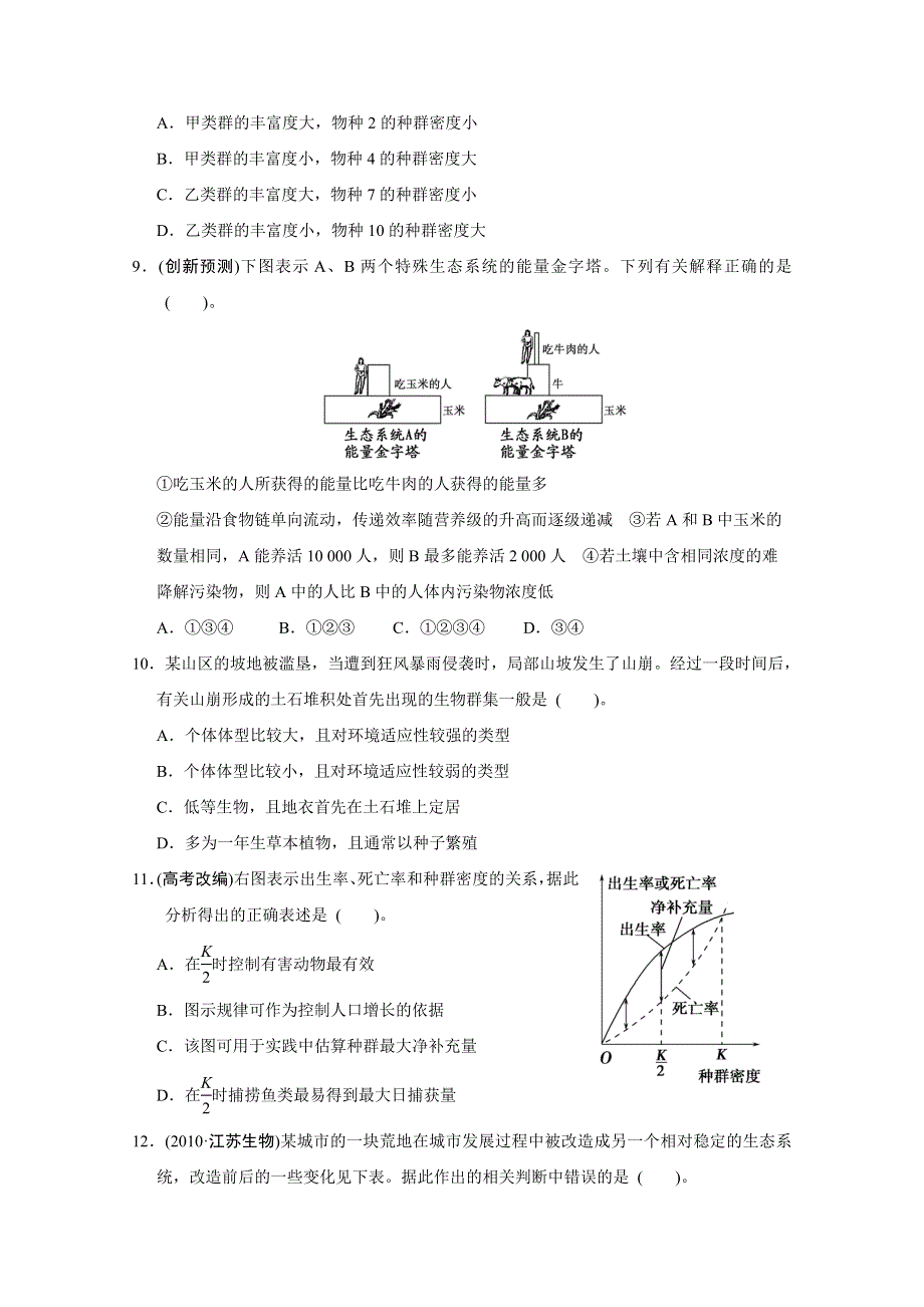 2012高考生物必修考点专题研究精讲精练：专题六 生物群体的稳态与调节—学生用（人教版）.doc_第3页