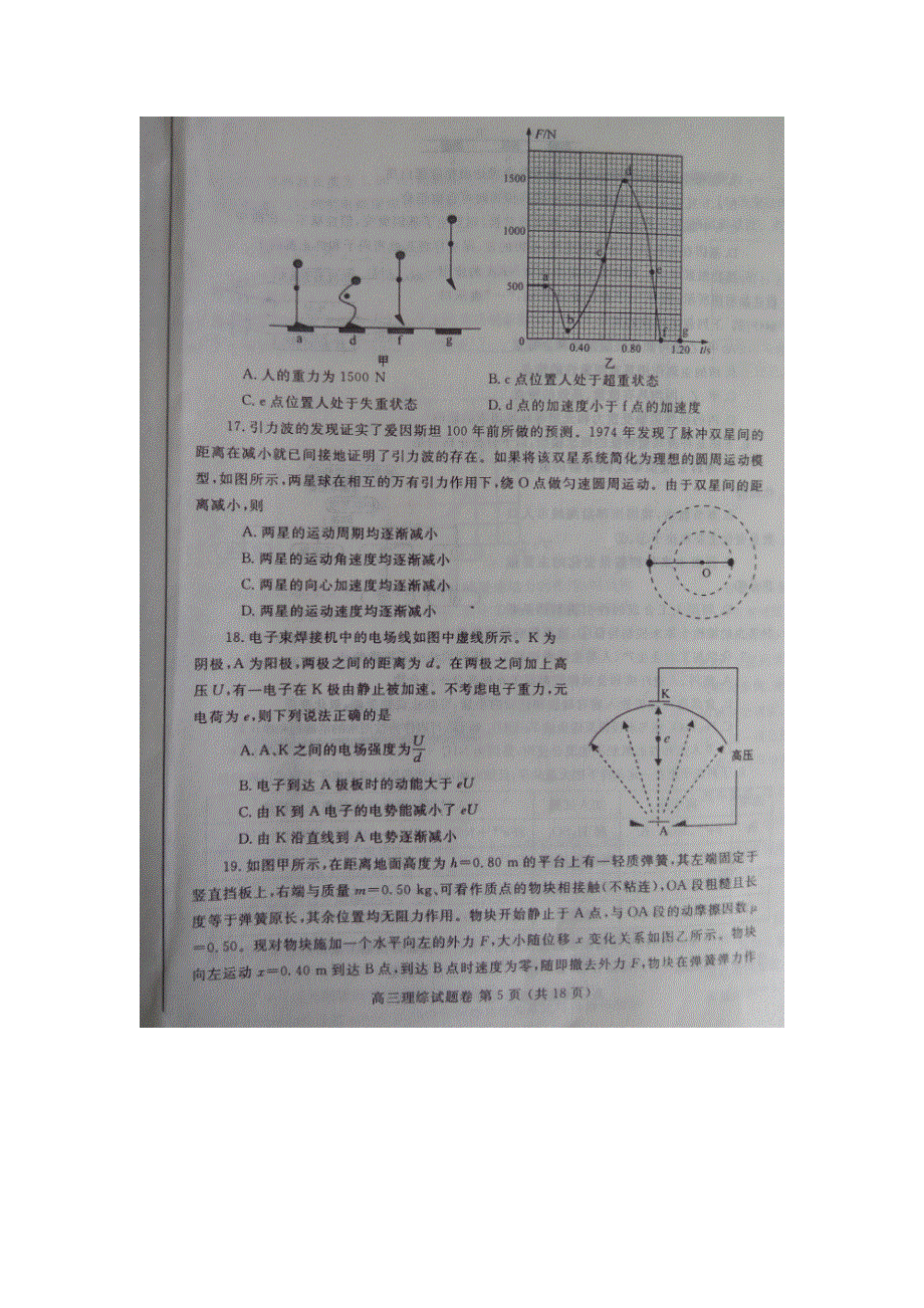 河南省郑州市2016届高三第二次模拟考试理综物理试题 扫描版含答案.doc_第2页