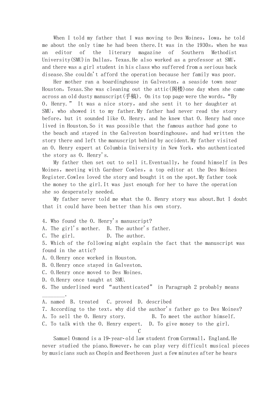 山西省平遥中学2019届高三上学期11月质检英语试卷 WORD版含答案.doc_第2页