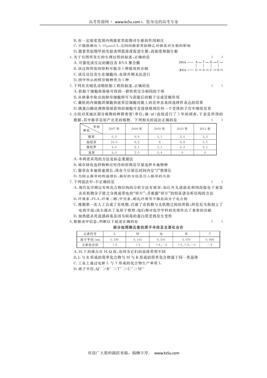 浙江省2012届高三高考模拟仿真冲刺（一）理综试卷 PDF版含答案.pdf_第2页