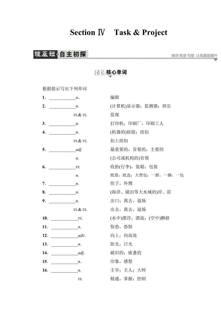 2017-2018学年高中英语（牛津译林版必修四）教师用书：UNIT 3 SECTION Ⅳ　TASK & PROJECT WORD版含答案.doc_第1页