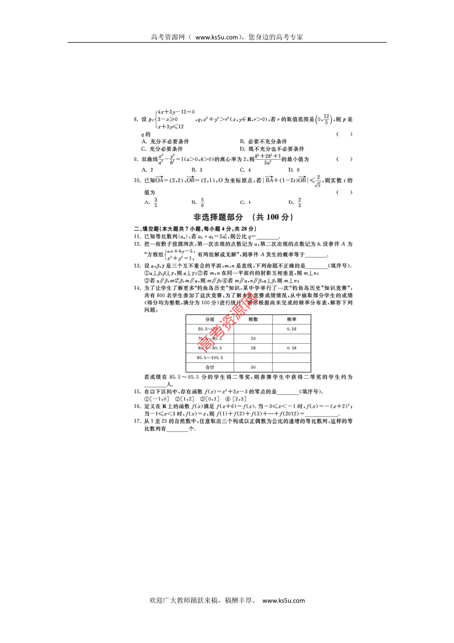 浙江省2013届高三高考模拟训练评估（六）数学文试卷 PDF版含答案.pdf_第2页