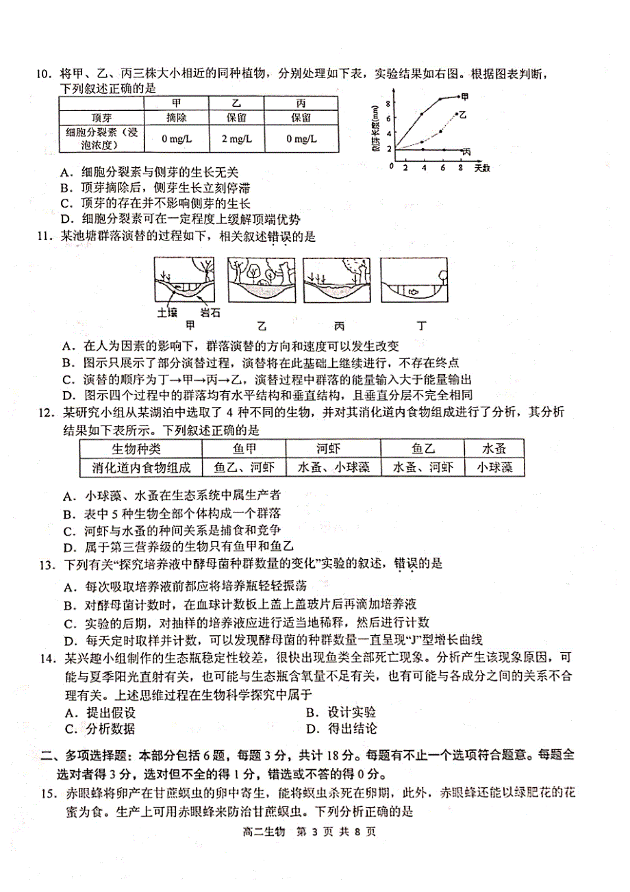 江苏省徐州市2019-2020学年高二上学期期末抽测生物试题 PDF版缺答案.pdf_第3页