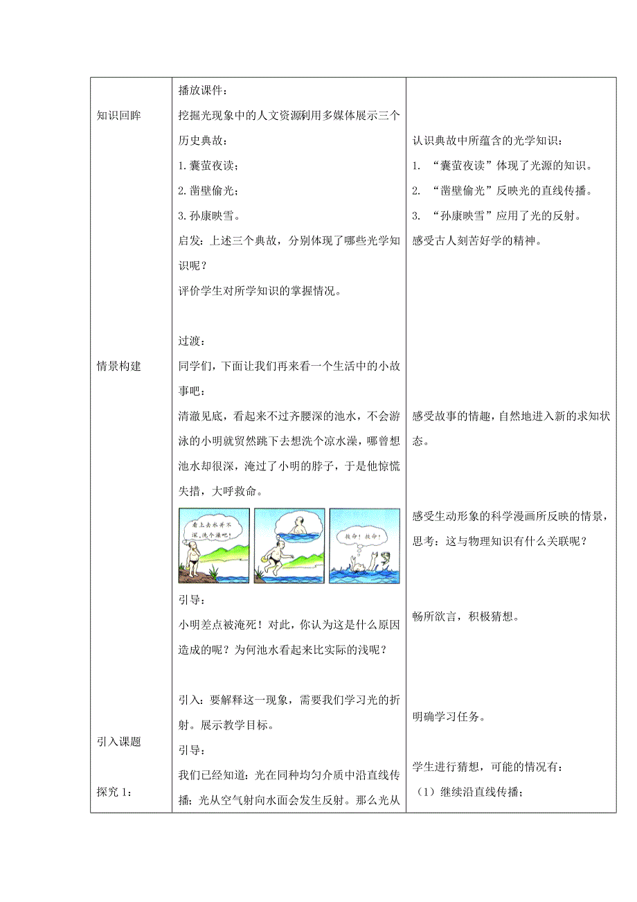 2021秋八年级物理上册 第4章 光的折射 透镜 第一节 光的折射教学设计3（新版）苏科版.doc_第2页