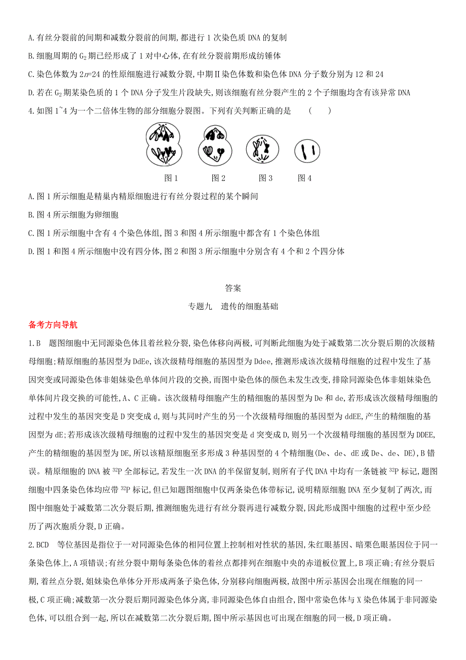 （全国通用版）2022年高考生物考点题型拓展复习 第四单元 专题九 遗传的细胞基础.doc_第2页