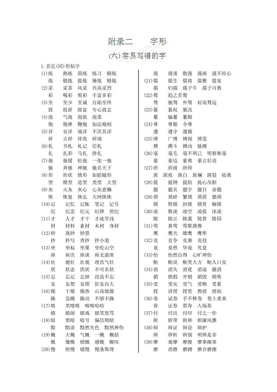 2012高考语文二轮专项练习：附录二字形（新课标版）.doc_第1页