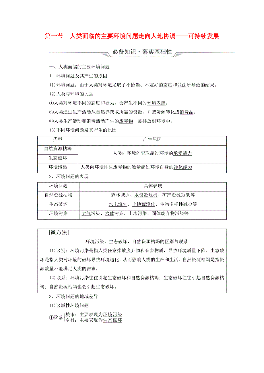 2023版高考地理一轮总复习 第11章 环境与发展 第1节 人类面临的主要环境问题走向人地协调——可持续发展教师用书.doc_第1页