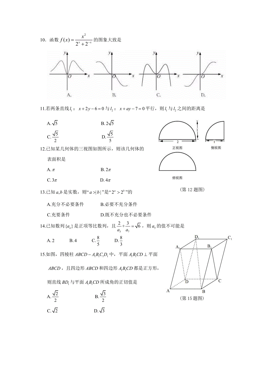 浙江省2019年1月普通高中学业水平考试数学真题 PDF版无答案.pdf_第2页