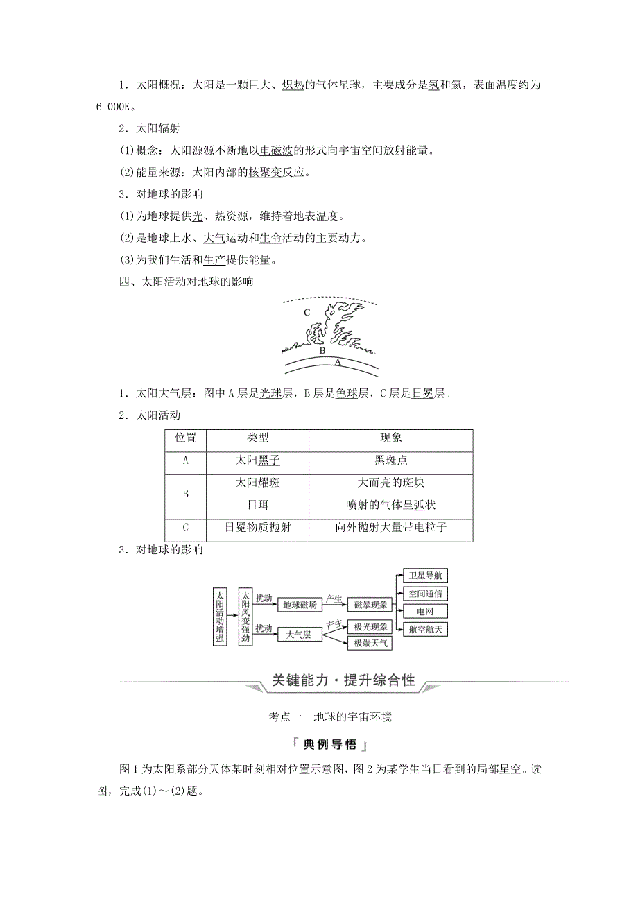 2023版高考地理一轮总复习 第1章 宇宙中的地球 第3节 地球的宇宙环境 太阳对地球的影响教师用书.doc_第2页
