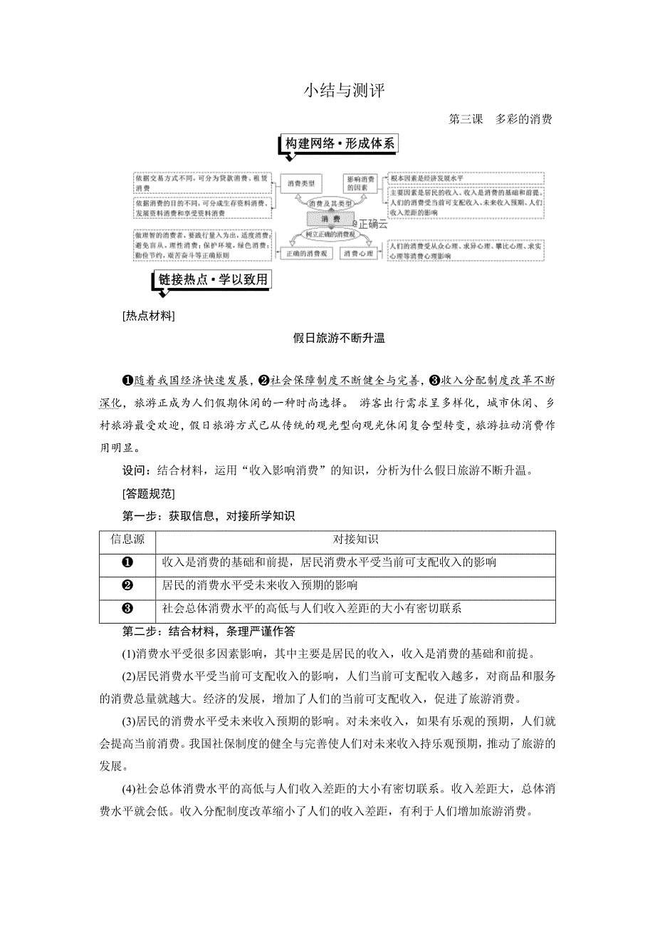 2019-2020学年高一政治新人教版必修1检测：第1单元 生活与消费 第3课 小结与测评 WORD版含答案.doc_第1页