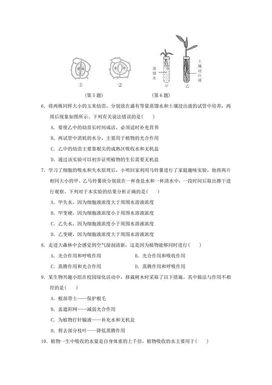 2021秋八年级科学上册 第4章 植物的物质和能量的转化测试卷 （新版）华东师大版.doc_第2页