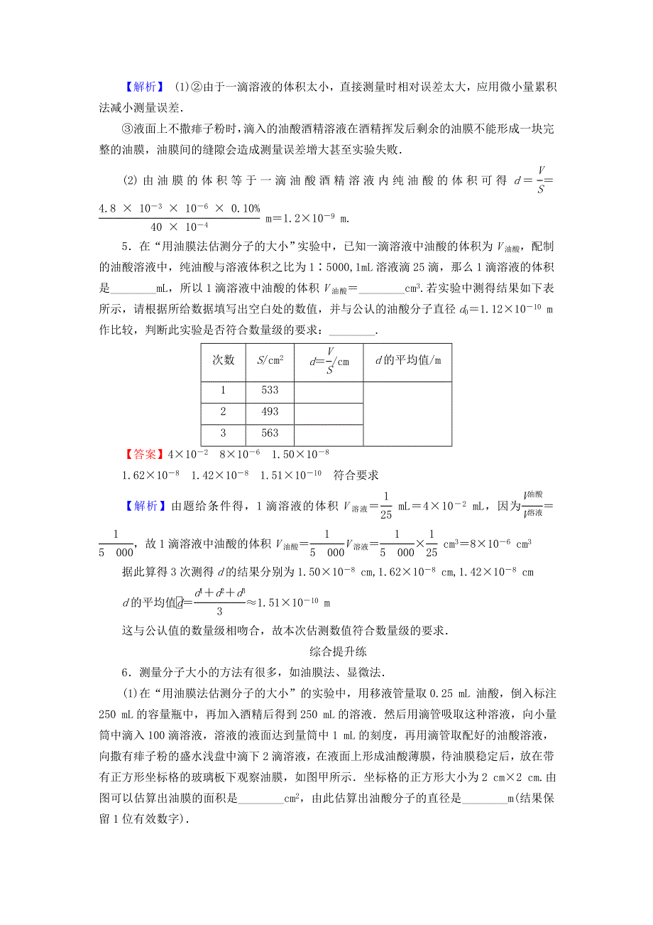 2023版高考物理一轮总复习 专题13 热学 实验15 用油膜法估测分子的大小课后提能演练.doc_第2页