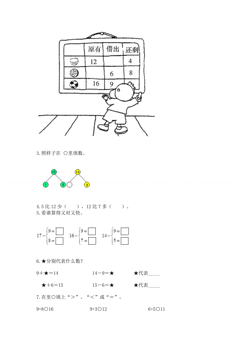 小学一年级数学知识点《20以内的退位减法》必刷题加答案解析.docx_第3页