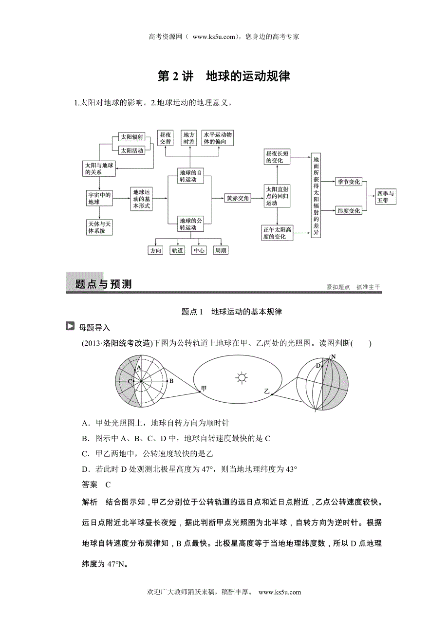 2014高考地理二轮(福建专用)专题突破练 第一部分 专题一 第2讲.doc_第1页