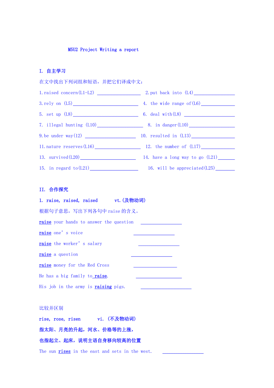 江苏省徐州市贾汪区建平中学译林牛津版高中英语：M5U2 PROJECT 导学案 WORD版缺答案.doc_第1页