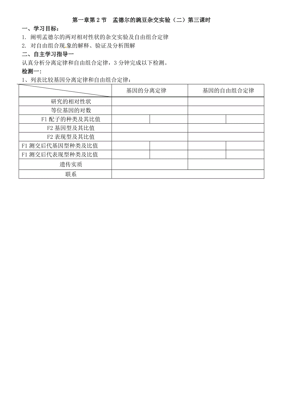 2013--2014学年生物（新人教版）必修二孟德尔豌豆杂交实验（二）导学案3.doc_第1页