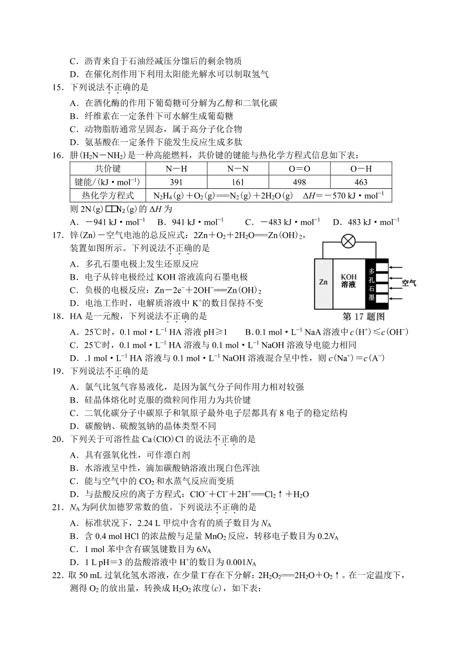 浙江省2021年1月学考真题 化学 高清PDF版含答案.pdf_第3页