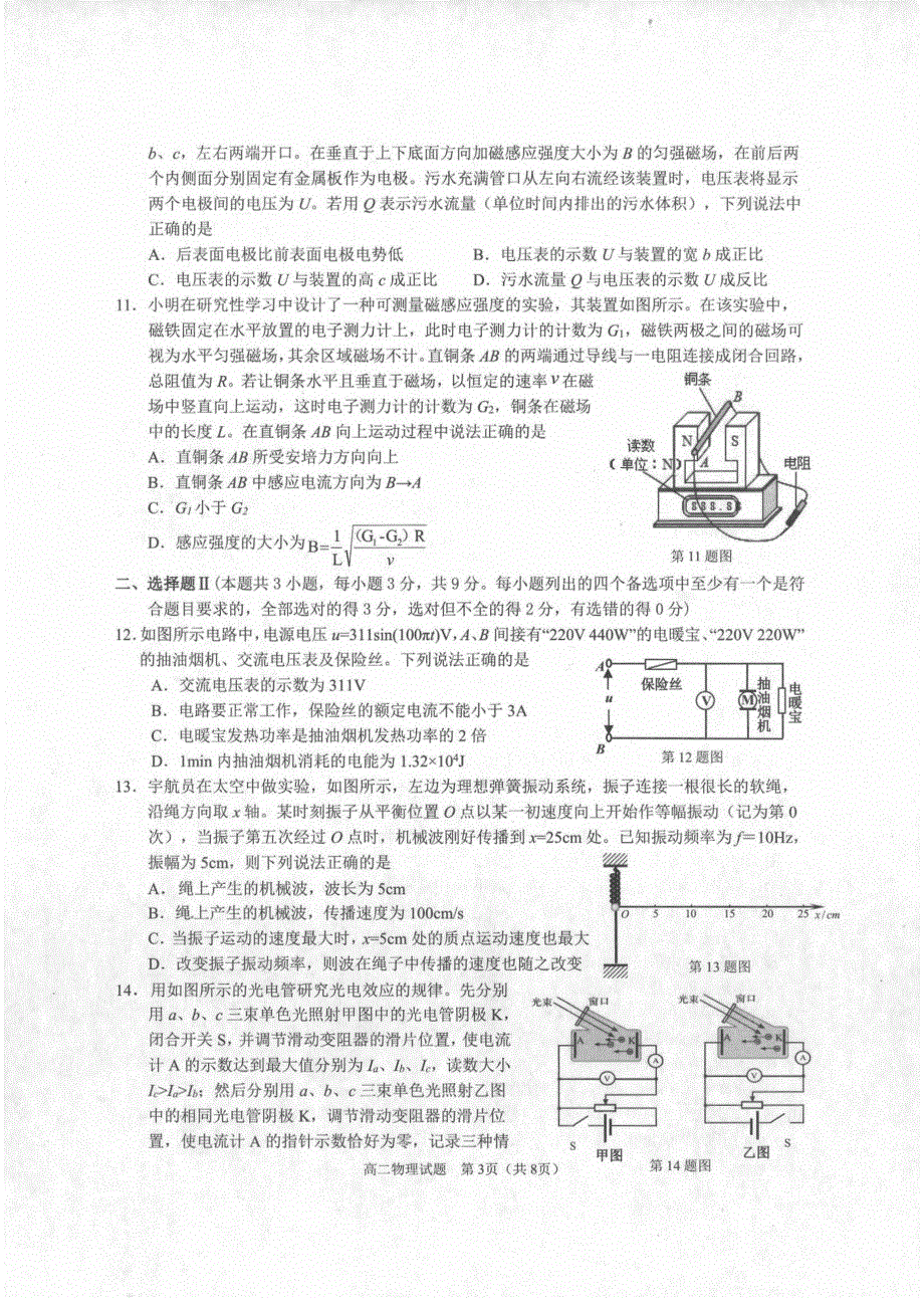 浙江省9+1高中联盟2018-2019学年高二下学期期中考试物理试题 PDF版含答案.pdf_第3页