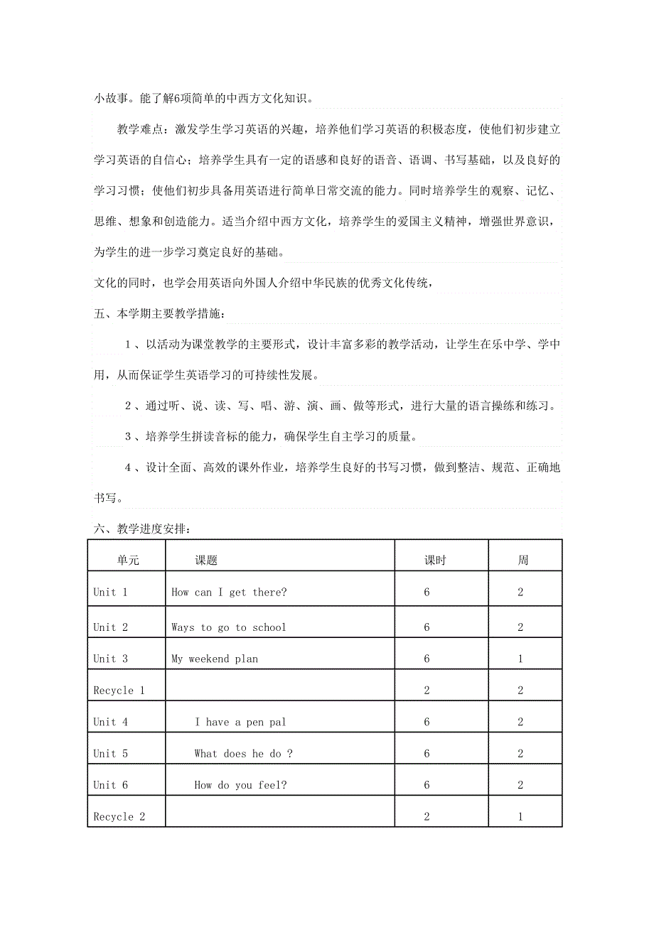 2021秋六年级英语上册 教学计划3 人教PEP.doc_第3页