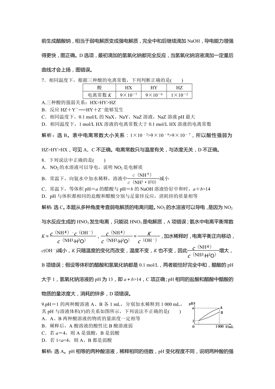 2017《优化方案》高考化学（人教版）一轮复习练习：第8章 水溶液中的离子平衡 第一讲课后达标检测 WORD版含答案.doc_第3页