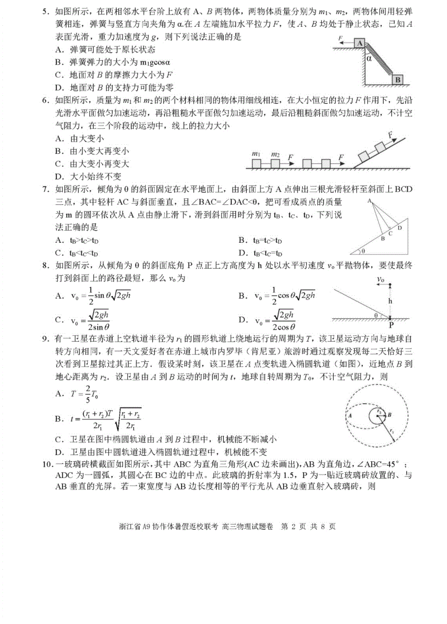 浙江省A9协作体2022届高三上学期暑假返校联考物理试题 PDF版含答案.pdf_第2页