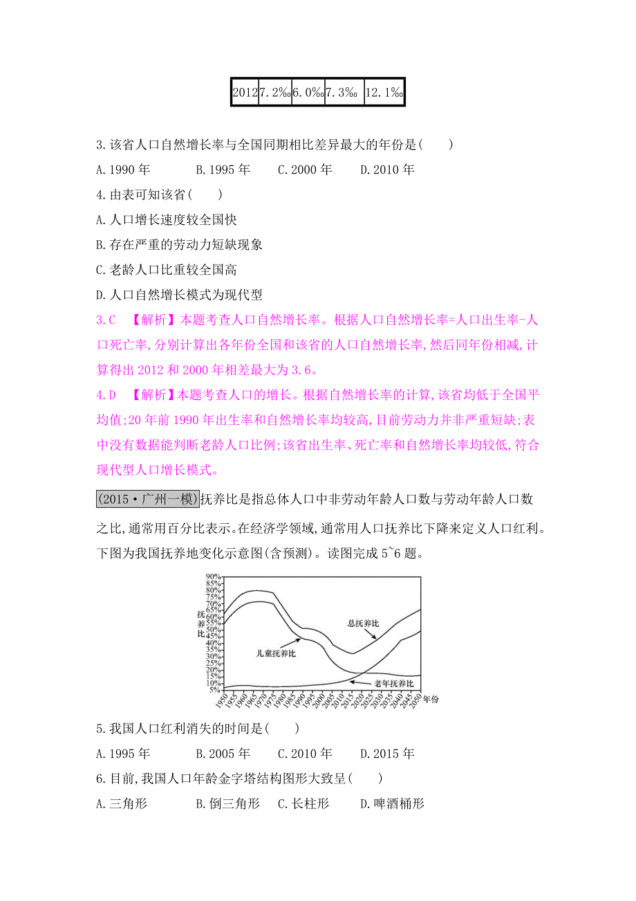 2017《名师A计划》高考地理（全国通用）一轮总复习配套练习：第六章　人口的变化 第一节 WORD版含解析.doc_第2页