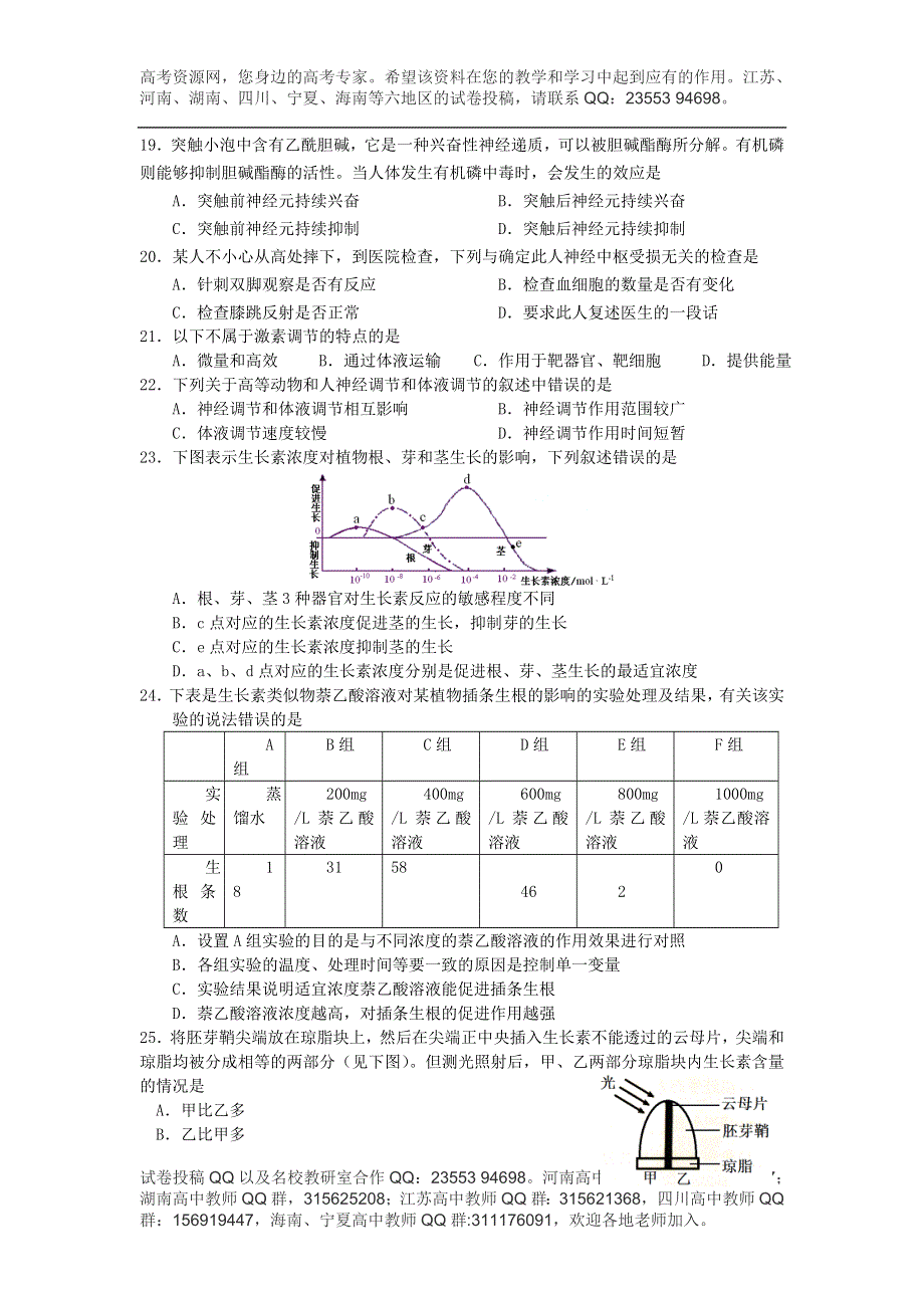 江苏省扬大附中2013-2014学年高二上学期期中考试生物试题（必修） WORD版含答案.doc_第3页