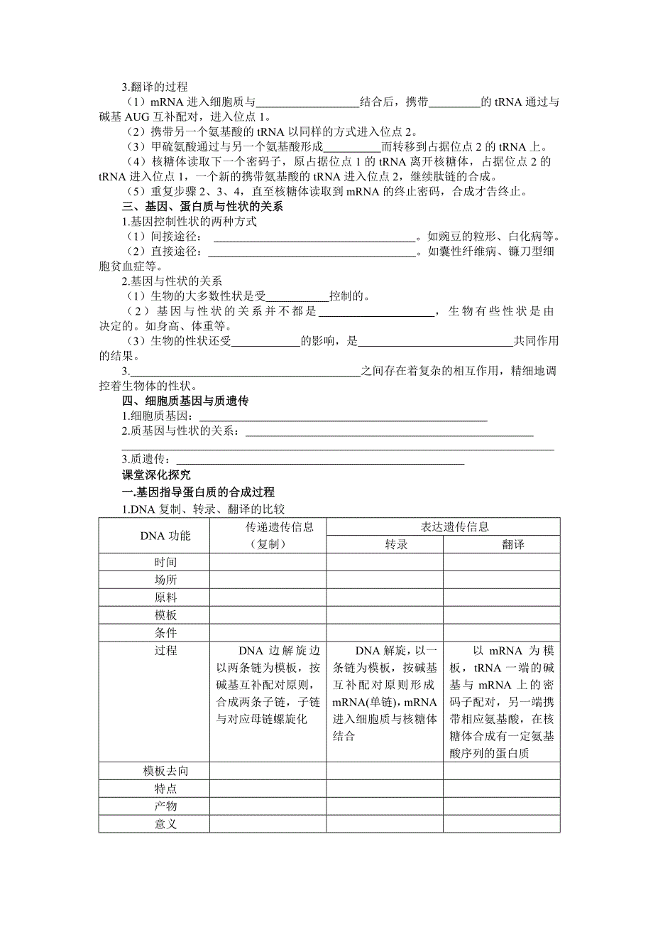 2014高考生物第一轮复习学案 第27讲 基因指导蛋白质的合成及对性状的控制.doc_第2页