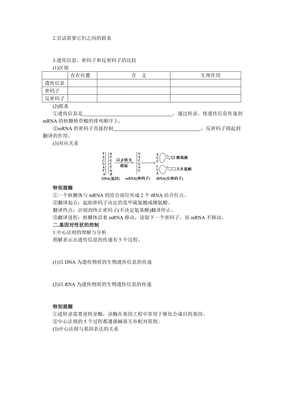 2014高考生物第一轮复习学案 第27讲 基因指导蛋白质的合成及对性状的控制.doc_第3页