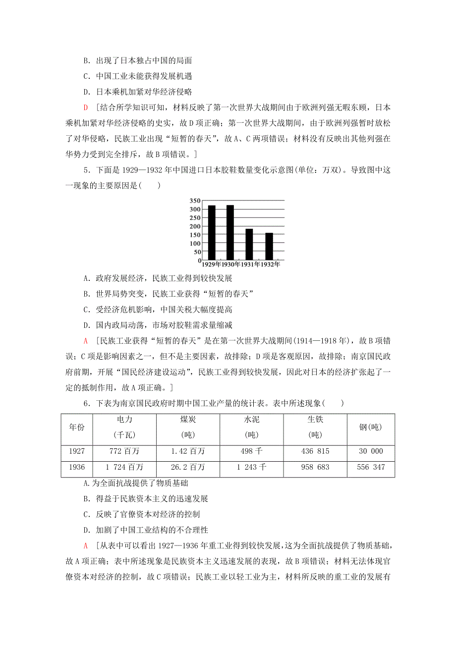 2020-2021学年高中历史 第二单元 工业文明的崛起和对中国的冲击 课时分层作业11 民国时期民族工业的曲折发展（含解析）岳麓版必修2.doc_第2页