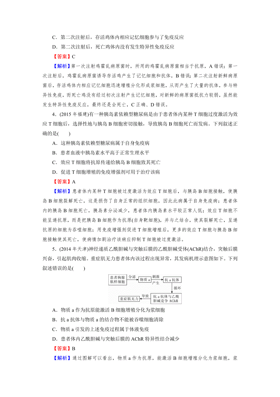 2017《名师面对面》高考生物大一轮复习直击高考训练：必修3 第1单元 第4讲 免疫调节 WORD版含解析.doc_第2页