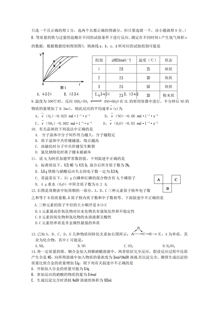 江苏省扬州中学10—11学年高一下学期期中考试（化学）.doc_第2页