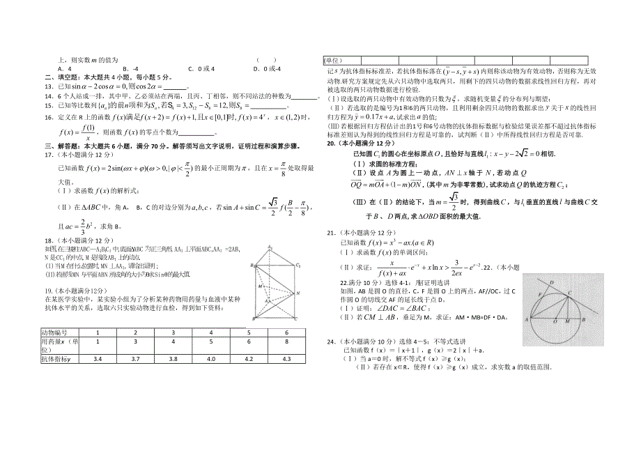 河南省驻马店市确山二高2012届高三5月押题卷（二）理科数学.doc_第2页