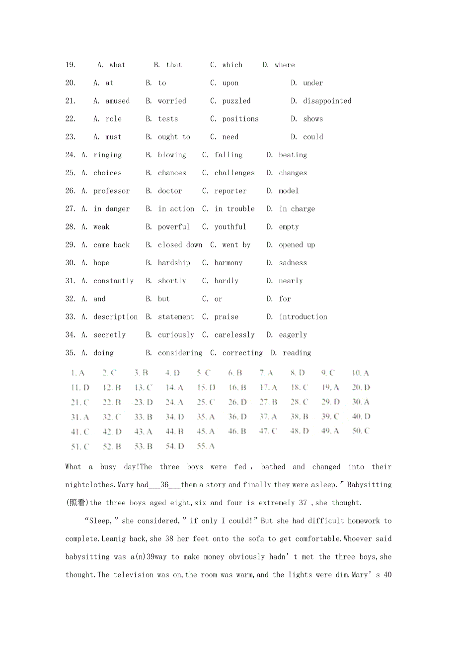 2014高考英语一轮复习 自选训练完形填空37 WORD版含答案.doc_第2页