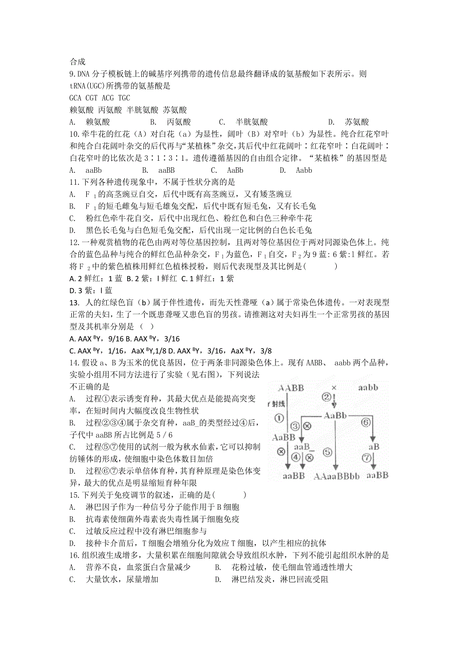 山西省曲沃中学2016届高三12月阶段检测生物试题 WORD版含答案.doc_第2页