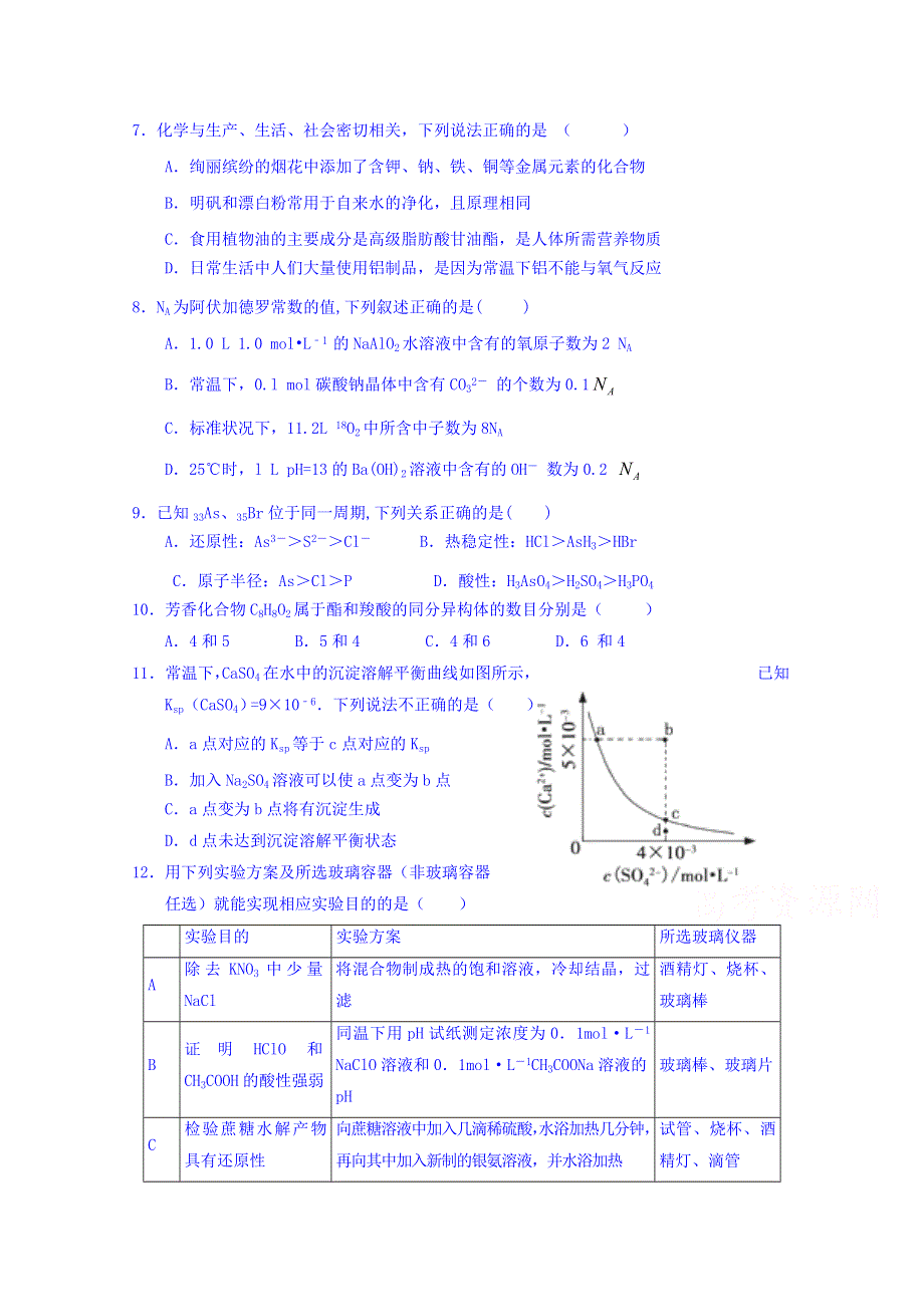 湖北省优质高中2016届高三下学期联考化学试题（B卷） WORD版含答案.doc_第1页