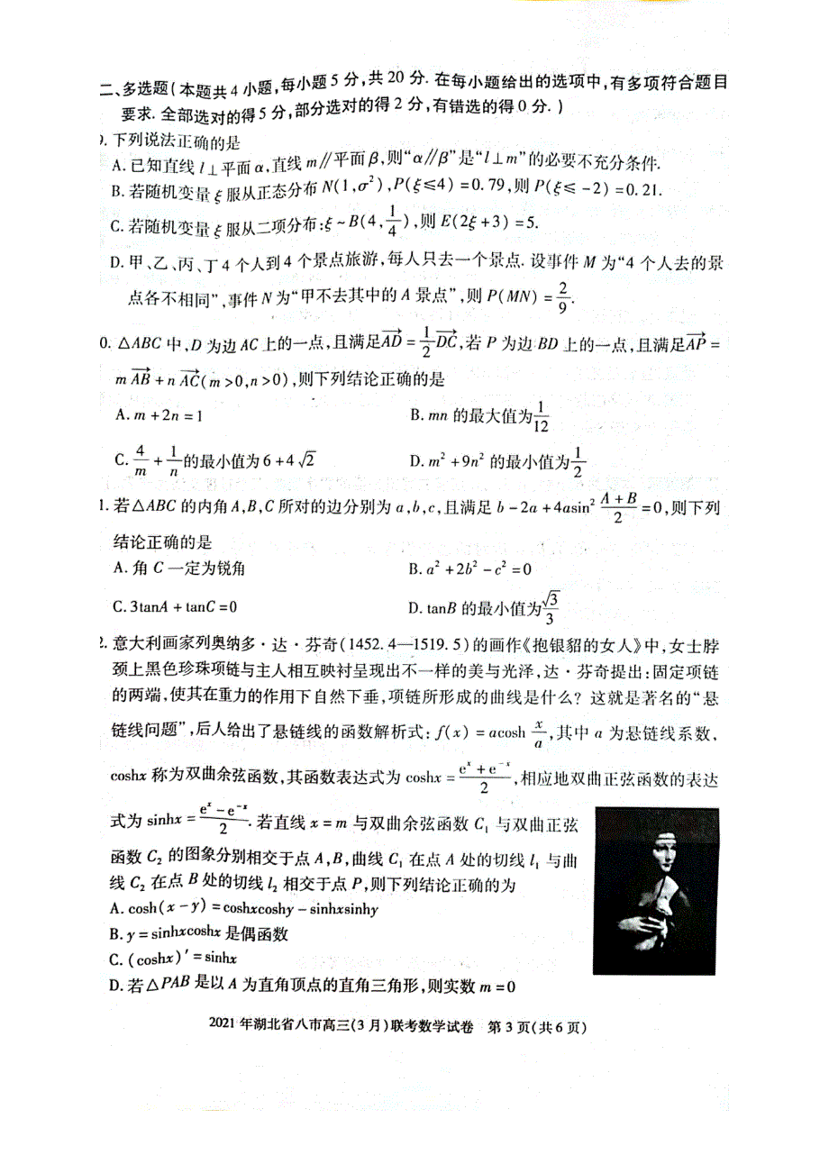 湖北省八市2021届高三下学期（3月）联考数学试题 图片版含答案.pdf_第3页